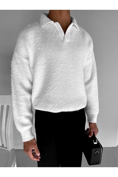 ablukaonline Λευκό ανδρικό πουλόβερ με υφή oversize