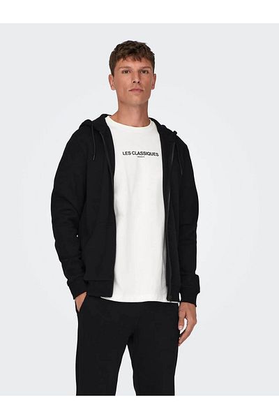 Only & Sons Onsceres Jump Thr. Μαύρο ανδρικό φούτερ με κουκούλα 22018684