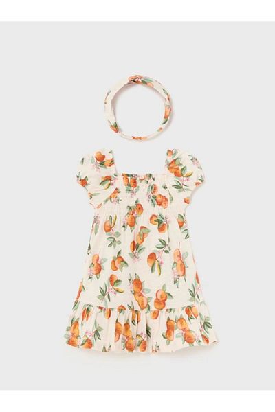 MAYORAL Baby Girl Combed Cotton Printed Dress Bandana Set1923