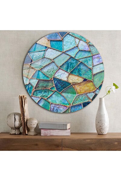 bestdecor Soyut Vitray Tema Yuvarlak Cam Tablo | Hediyelik, Dekoratif, Ofis, Mutfak, 86