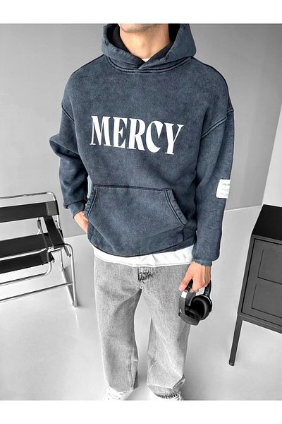 ablukaonline Men's Black Oversize Hooded Cotton Sweatshirt - Printed