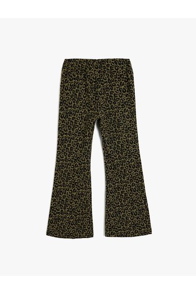 Koton Flared Leg Trousers Leopard Patterned Elastic Waist