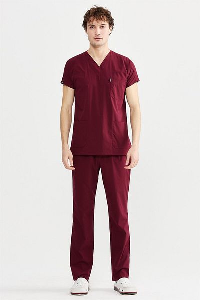 Çatı Medikal Ultralycra Basic - Set de scrub-uri pentru medic și asistentă din Lycra, uniformă chirurgicală burgundă (UNISEX)