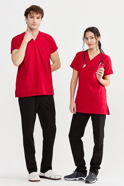 Çatı Medikal Ultralycra Harmony/Basic - Costum unisex din Lycra pentru medic și asistentă, roșu/negru