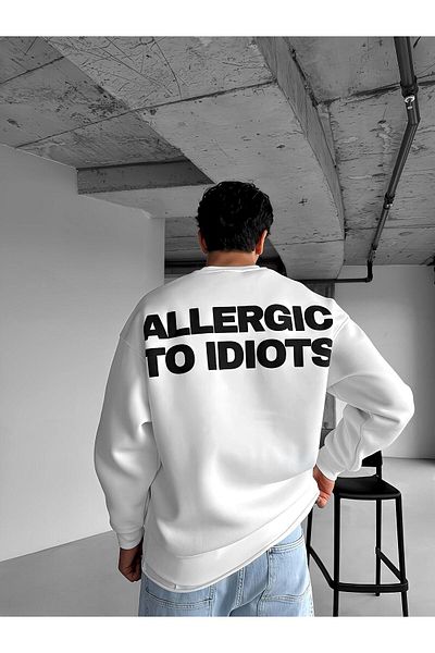 ablukaonline Λευκό ανδρικό φούτερ - Oversize printed, στρογγυλή λαιμόκοψη, μακρυμάνικο