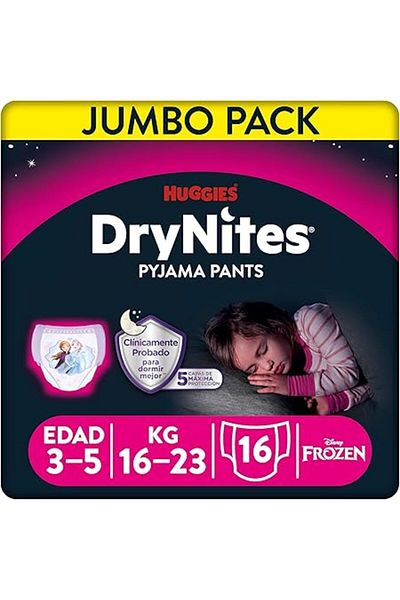 Huggies DryNites Pyjama Pants, 3-5 years, Bed Wetting Diaper, Girl, 16-23 kg, Jumbo Pack, 16 Pants