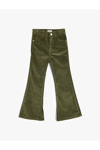 Koton Khaki Girl's Canvas Trousers - 5Wkg40035Aw