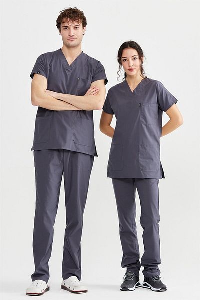 Çatı Medikal Ultralycra Basic - Set de scrubs pentru medic și asistentă din Lycra, uniformă chirurgicală (UNISEX), Asfal