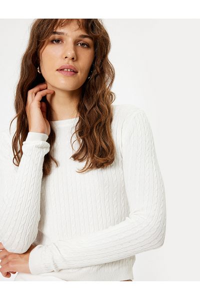 Koton Crew Neck Long Sleeve Hair Knit Patterned Knitwear Sweater