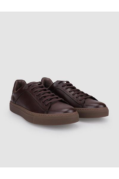 Cabani 100% Genuine Leather Brown Lace-Up Men's Sneakers