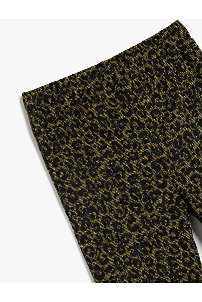 Koton İspanyol Paça Pantolon Leopar Desenli Beli Lastikli