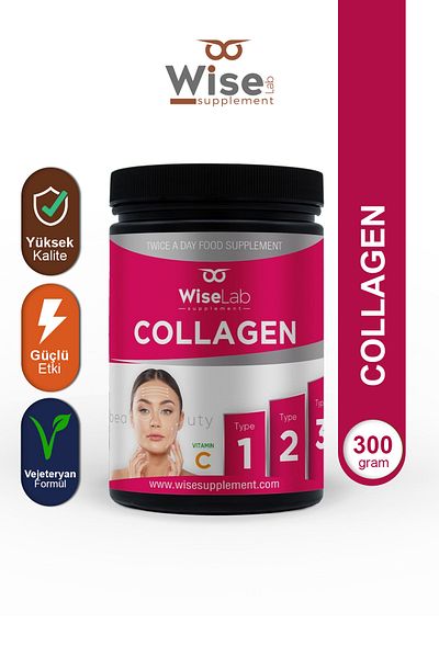 WiseLab Beauty Collagen Powder 3 Type Collagen Type1, Type2, Type3 Vitamin C 300gr