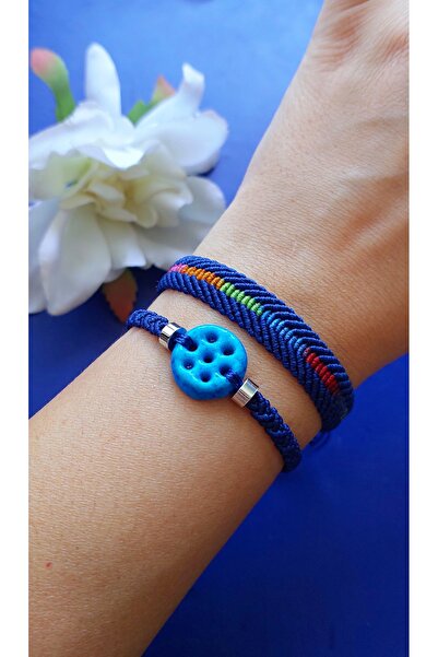 ZDTHandmade Dark Blue Multicolor - Micro Macrame Bracelet Combination with He...