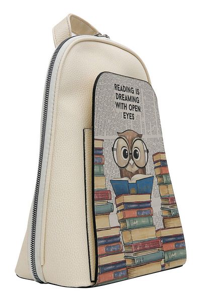 Dogo Women's Vegan Leather White Backpack - The Wise Owl (WHITE) Design
