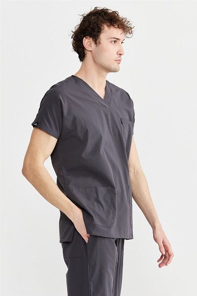 Çatı Medikal Ultralycra Basic - Tricou chirurgical cu un singur top din Lycra Doctor Nurse Scrubs (UNISEX), antracit