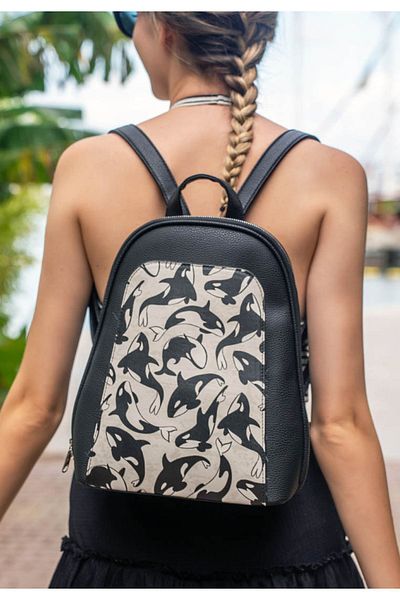 Dogo Rucsac negru din piele vegană pentru femei - Flowing Orca Design