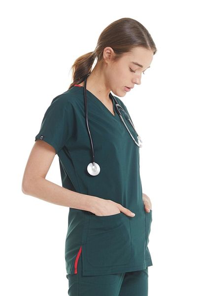 Çatı Medikal Ultralycra Spaniard - Lycra verde închis Doctor Nurse Scrubs Tricou chirurgical unic (FEMEI)