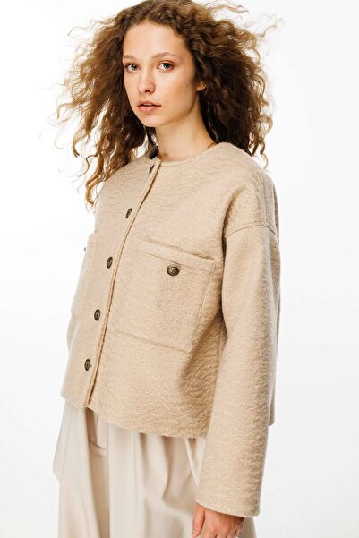 Hooopstore Μπουφάν Milk Coffee με αντίκα μεταλλικά κουμπιά