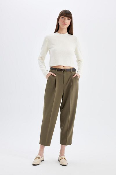 DeFacto Knöchellange Hose mit hoher Taille und kurzem Bein und Karotten-Fit-Taschen