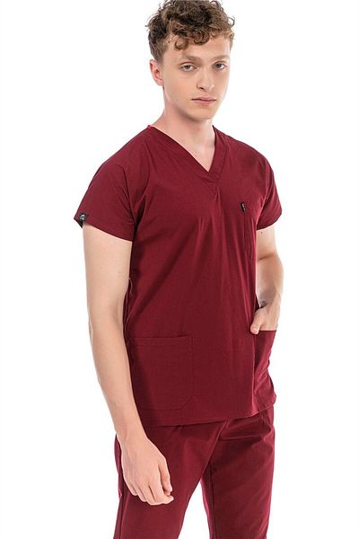 Çatı Medikal Ultralycra Basic - Tricou chirurgical unisex din Lycra, roșu Claret