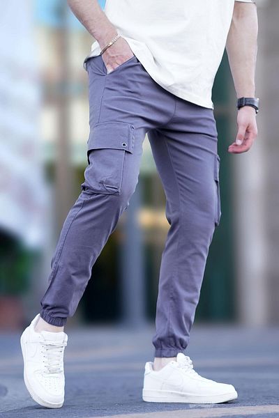 Madmext Men's Gray Cargo Pocket Pants 5647