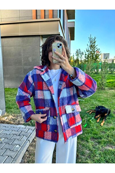 Butik Ekose Desenli Torba Cep Kaşe Ceket