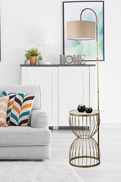 woodhub Venezia Sehpa Lambader Eskitme Mermer Ahşap Hasır Şapka