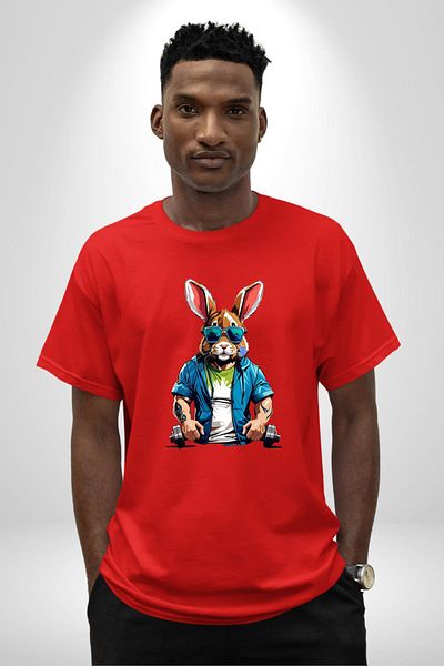 Angemiel Halter Sports Sunglasses Rabbit Cotton Crew Neck Women Men Oversize Boyfriend Digital Print