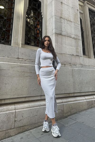 New Now Square Collar Slip Skirt Cassorse Suit
