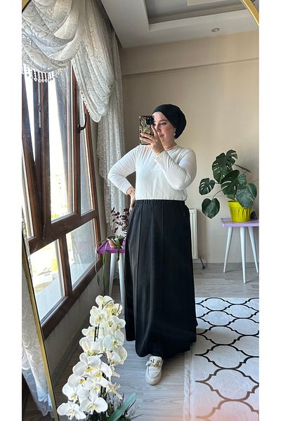 TDYtrendy Giyim Φούστα Anne Beli με Ελαστική Μέση, Χειμερινή, Ατσάλινη, με Λίθο, Μεγάλο Μέγεθος