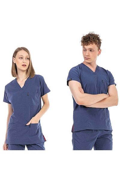 Çatı Medikal Ultralycra Basic - Scrubs pentru Doctori și Asistente cuÂ Lycra, Top Unic (UNISEX), Albastru Furtună