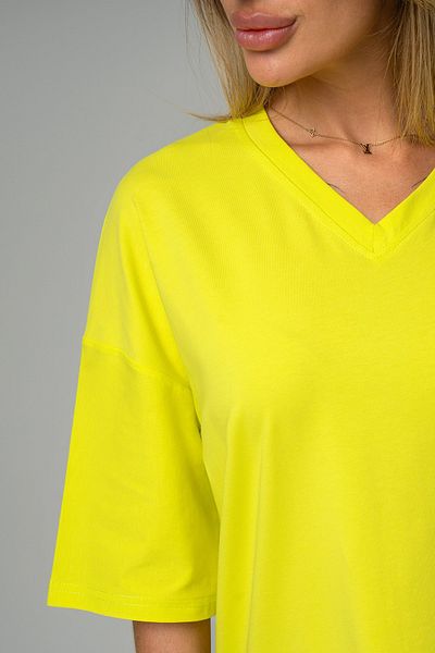 Happy Fox Γυναικείο μπλουζάκι Oversize V-Neck Cotton Lycra - Unprinted, Basic Lime