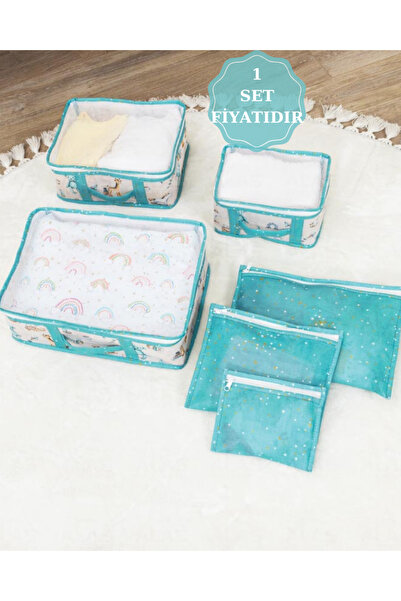 PONÇİK BEBEK Newborn Hospital Set - 6-Piece Patterned Baby Suitcase Organizer