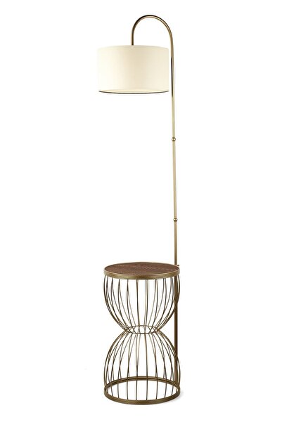 woodhub Venezia Sehpa Lambader Eskitme Ceviz Ahşap Krem Şapka