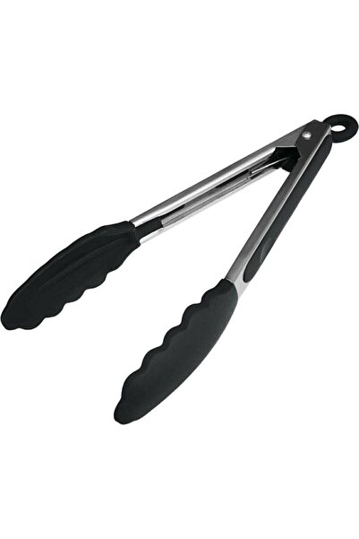 3B Trend Black Silicone Tip Metal Frying Tongs