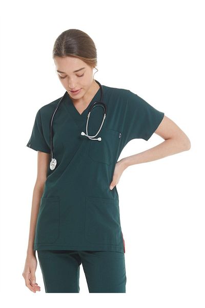Çatı Medikal Ultralycra Spaniard - Lycra verde închis Doctor Nurse Scrubs Tricou chirurgical unic (FEMEI)