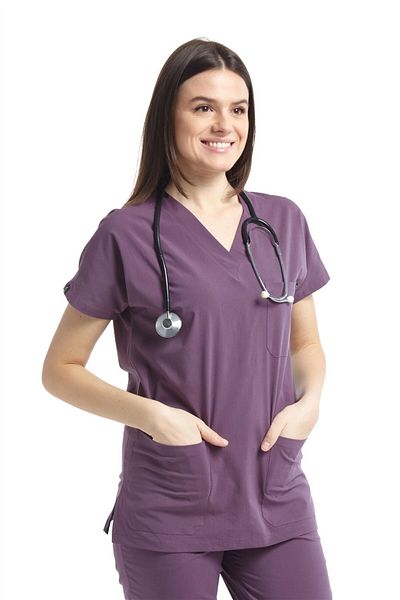 Çatı Medikal UltraLycra Spaniard - Tricouri chirurgicale din Lycra pentru Doctori și Nurse (FEMEI), Roz prăfuit