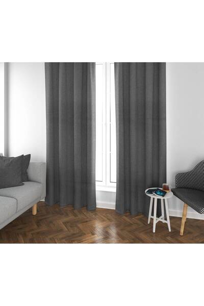farbateks Grey Anthracite Linen - Thick Sunshade and Blackout Blackout Background Curtain