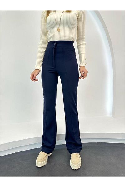 BLG SPORTS WEAR Navy Premium Cord Wide Women's Palazzo Trousers