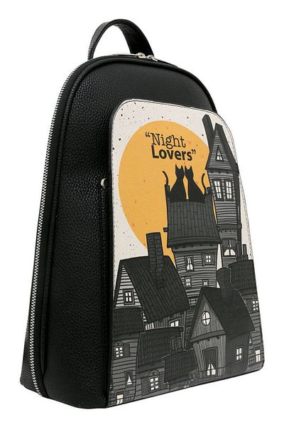 Dogo Women's Vegan Leather Black Backpack - Night Lovers Design