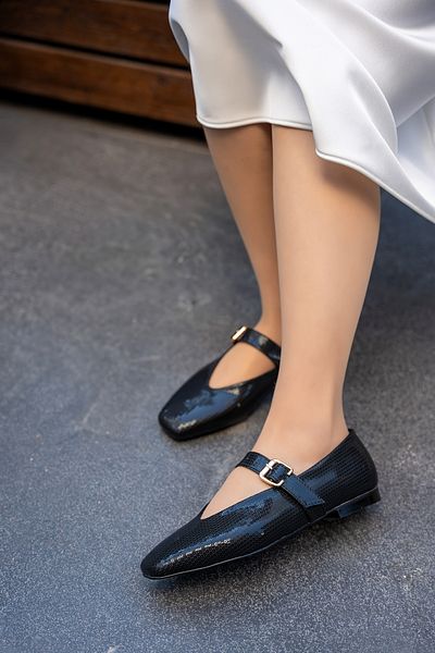 LAMİNTA Pantofi cu toc Troco Black Satin Stone cu curea cu cataramă legată