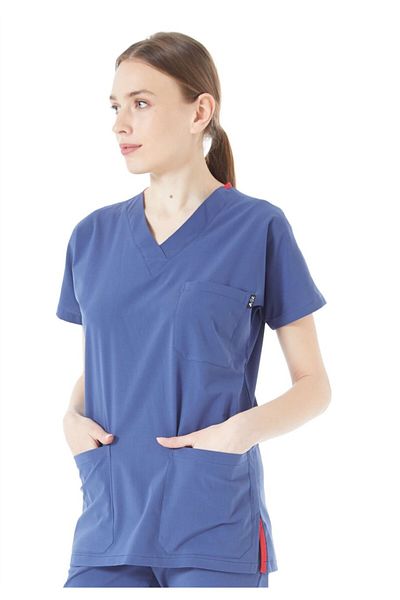 Çatı Medikal Ultralycra Spaniard - Scrubs pentru femei din Lycra, Tricou chirurgical unic, Storm Blue