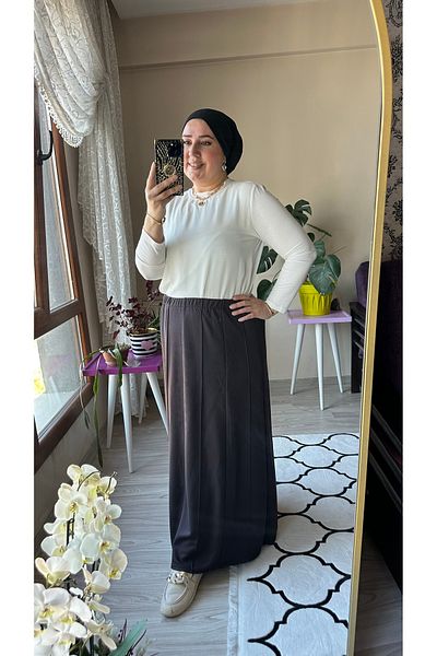 TDYtrendy Giyim Φούστα Anne Beli με Ελαστική Μέση, Χειμερινή, Ατσάλινη, με Λίθο, Μεγάλο Μέγεθος