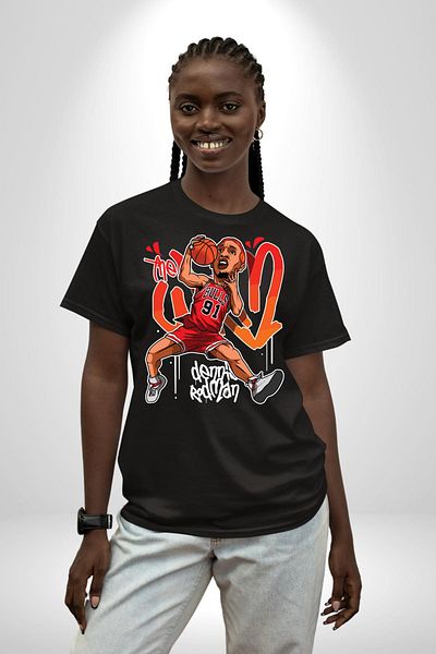 Angemiel Chicago Bulls 91 Dennis Rodman Cotton Crew Neck Women Men Oversize Boyfriend Digital Printed
