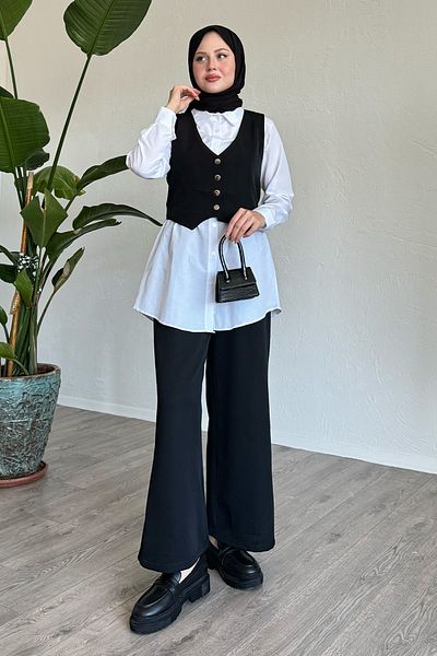 InStyle طقم بدلة سترة ثلاثية سوداء