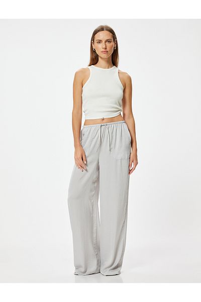 Koton Aerobin Satin-Hose, weites Bein, Tasche, Taille gebunden, ungefüttert