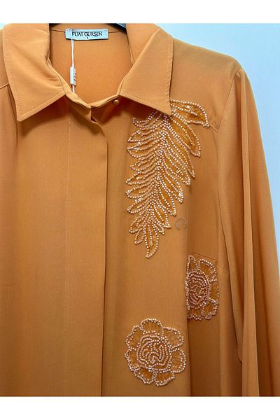 FUAT GÜRSEN Fuat Gürşen 1335 - Bead Embroidered Leaf Orange Tunic