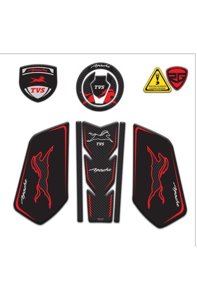 Redline Grafik TVS Apache Uyumlu Tank Pad Seti Kırmızı Siyah Redlinegrafik