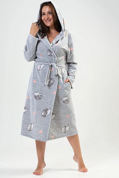 luvise Polar Large Size Hooded Long Dressing Gown with Pockets
