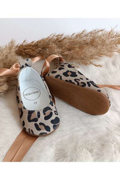 Hodore Fiore Leopard Leather Baby Ballerina Moccasin